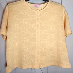 Vintage 80s/90s XL Jaclyn Smith Yellow Floral Cardigan Sweater Button Up Blouse